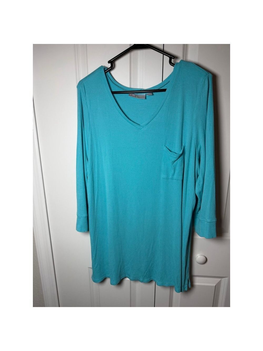 Belle by Kim Gravel Teal Ribbed V-Neck Tunic Top XL